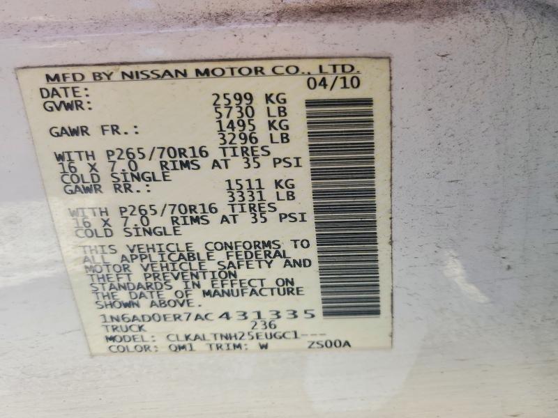 Aukcja sprzedaży 2010 Nissan Frontier, vin: 1N6AD0ER7AC431335, numer aukcji: 70480056