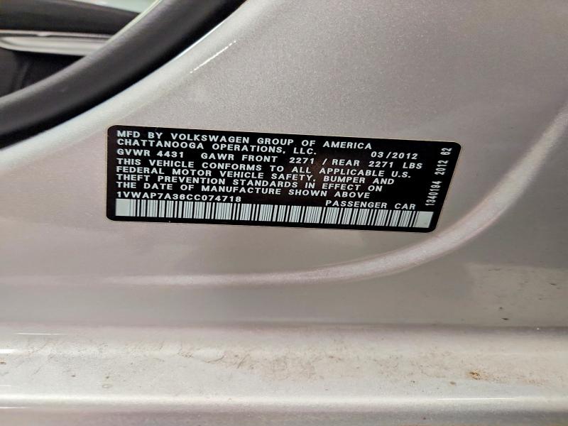 Aukcja sprzedaży 2012 Volkswagen Passat, vin: 1VWAP7A36CC074718, numer aukcji: 65533916