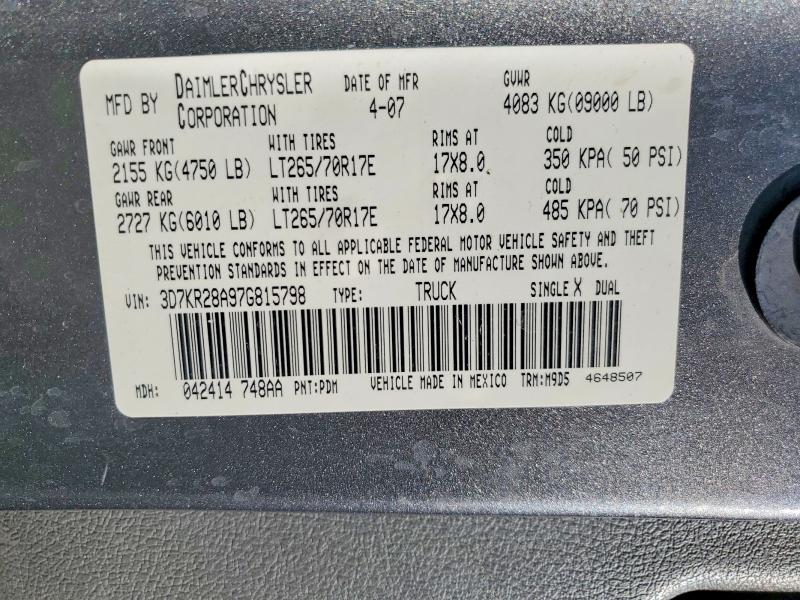 Aukcja sprzedaży 2007 Dodge Ram 2500, vin: 3D7KR28A97G815798, numer aukcji: 68263476