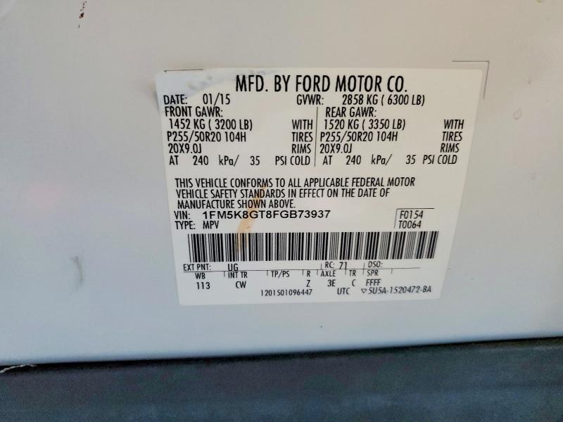 2015 Ford Explorer მანქანა იყიდება აუქციონზე, vin: 1FM5K8GT8FGB73937, აუქციონის ნომერი: 70153646