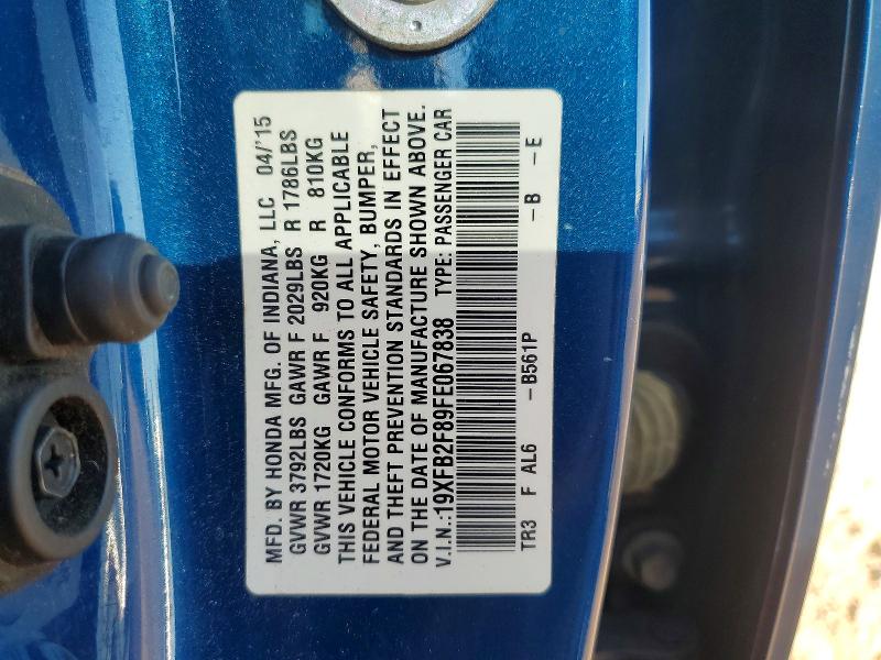 Aukcja sprzedaży 2015 Honda Civic, vin: 19XFB2F89FE067838, numer aukcji: 68536426