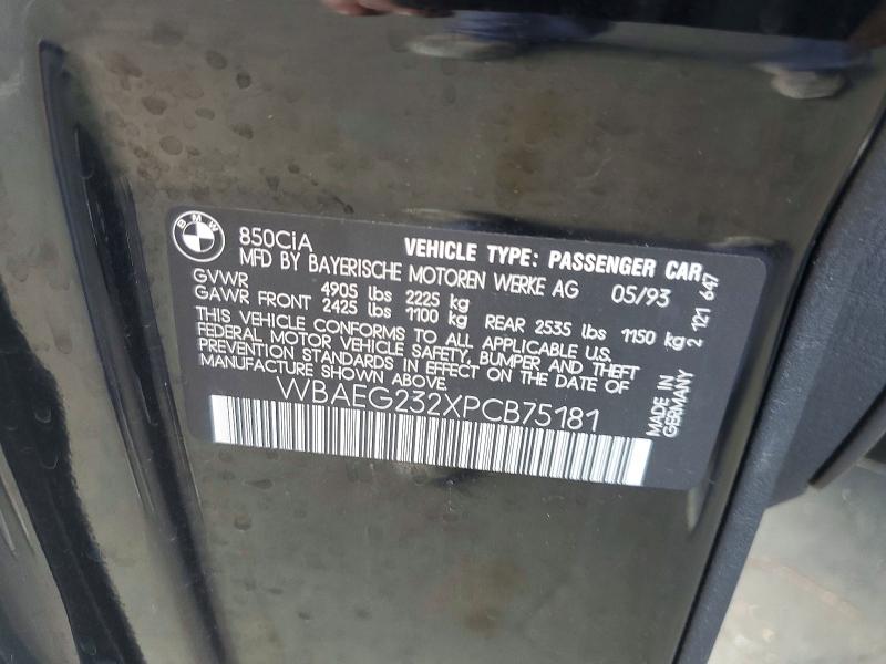 Aukcja sprzedaży 1993 Bmw 850, vin: WBAEG232XPCB75181, numer aukcji: 67697476