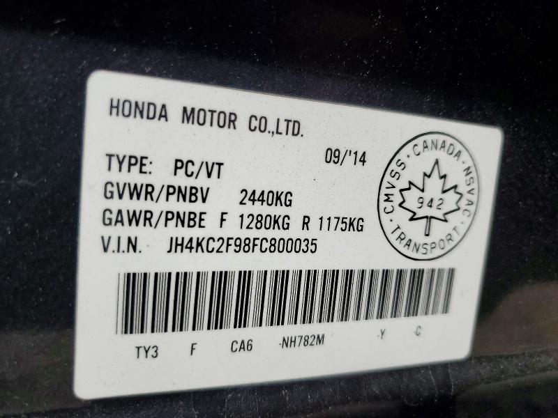 68710726 :رقم المزاد ، JH4KC2F98FC800035 vin ، 2015 Acura Rlx مزاد بيع