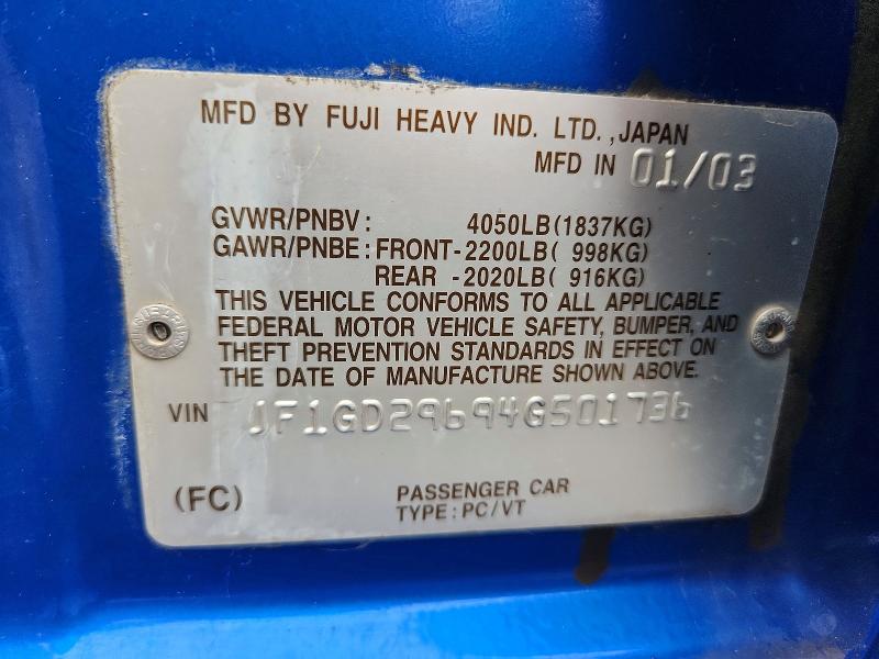 Продажа на аукционе авто 2004 Subaru Impreza, vin: JF1GD29694G501736, номер лота: 70116986