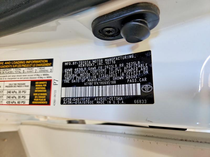 Aukcja sprzedaży 2017 Toyota Camry, vin: 4T1BF1FK1HU695188, numer aukcji: 68305276