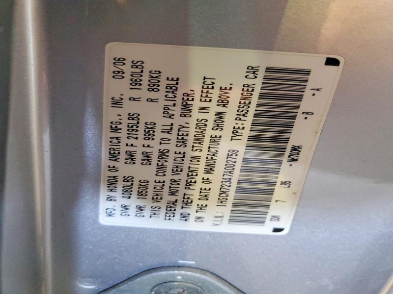 Aukcja sprzedaży 2007 Honda Accord, vin: 1HGCM72347A002759, numer aukcji: 67387676