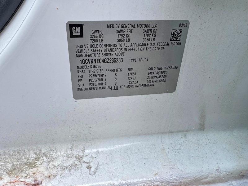 Aukcja sprzedaży 2016 Chevrolet Silverado, vin: 1GCVKNEC4GZ235233, numer aukcji: 69822986