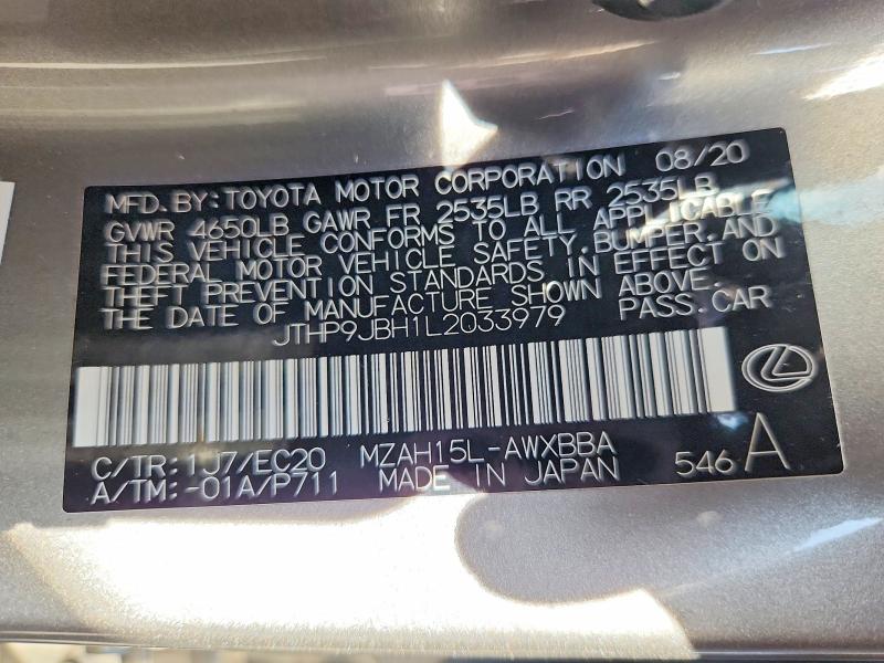 Aukcja sprzedaży 2020 Lexus Ux, vin: JTHP9JBH1L2033979, numer aukcji: 67544716