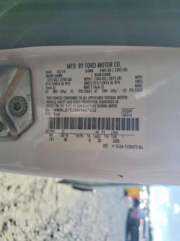 2019 Ford Transit Connect მანქანა იყიდება აუქციონზე, vin: NM0LS7E28K1427222, აუქციონის ნომერი: 70117096