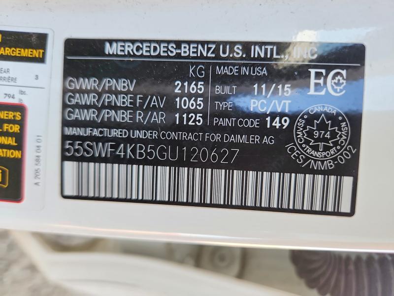Aukcja sprzedaży 2016 Mercedes-benz C, vin: 55SWF4KB5GU120627, numer aukcji: 68888596