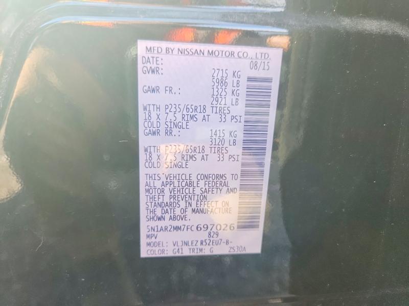 Aukcja sprzedaży 2015 Nissan Pathfinder, vin: 5N1AR2MM7FC697026, numer aukcji: 69021306