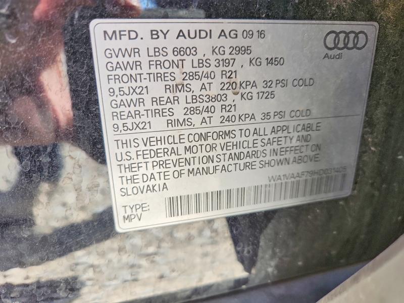 68432306 :رقم المزاد ، WA1VAAF79HD031405 vin ، 2017 Audi Q7 مزاد بيع