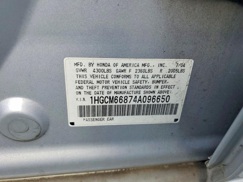 Aukcja sprzedaży 2004 Honda Accord, vin: 1HGCM66874A096650, numer aukcji: 68578896