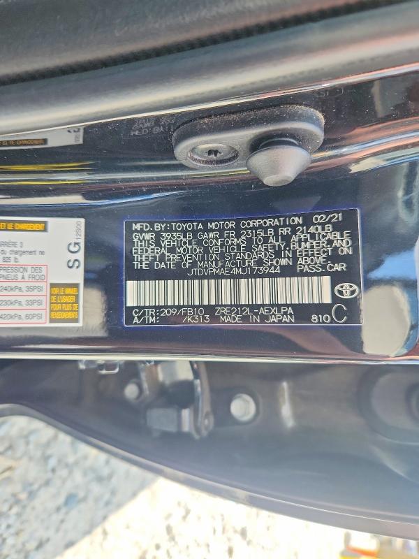 2021 Toyota Corolla მანქანა იყიდება აუქციონზე, vin: JTDVPMAE4MJ173944, აუქციონის ნომერი: 67503286