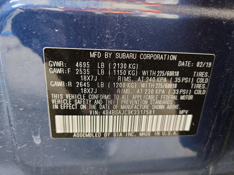 2019 Subaru Outback მანქანა იყიდება აუქციონზე, vin: 4S4BSAJC9K3317581, აუქციონის ნომერი: 67164776