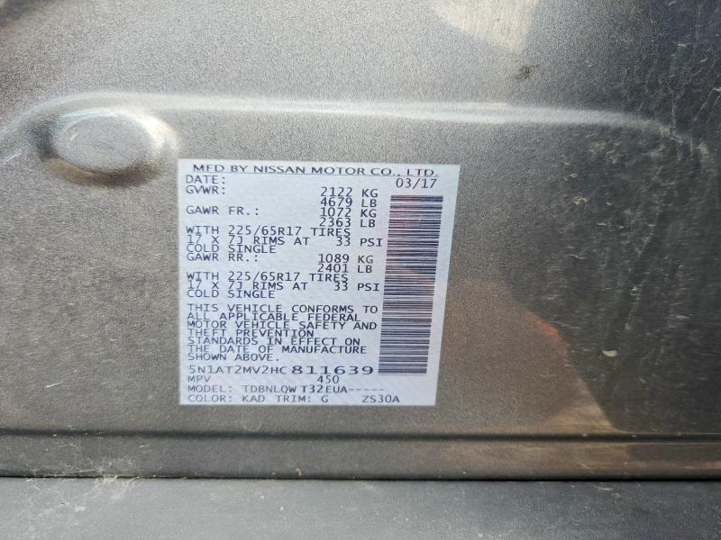 2017 Nissan Rogue მანქანა იყიდება აუქციონზე, vin: 5N1AT2MV2HC811639, აუქციონის ნომერი: 66722496