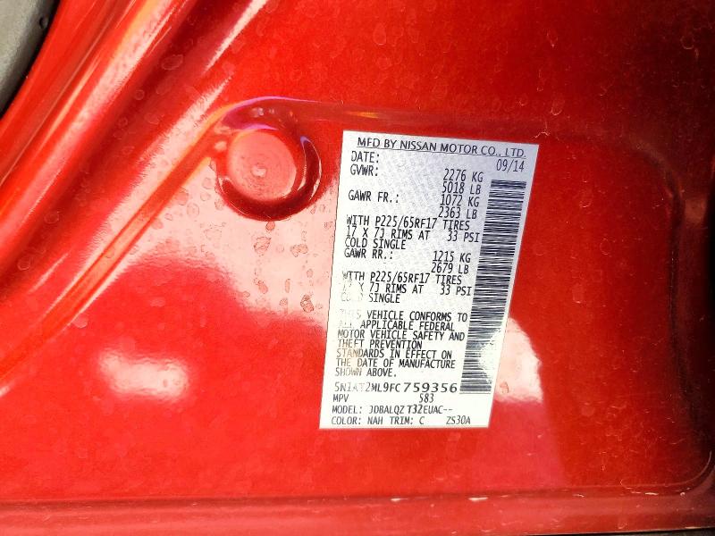 67557636 :رقم المزاد ، 5N1AT2ML9FC759356 vin ، 2015 Nissan Rogue مزاد بيع
