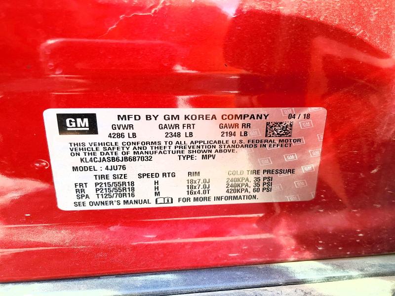69630776 :رقم المزاد ، KL4CJASB6JB687032 vin ، 2018 Buick Encore مزاد بيع