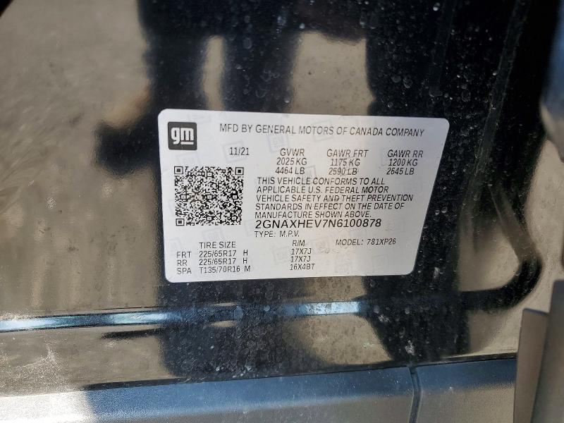 67808046 :رقم المزاد ، 2GNAXHEV7N6100878 vin ، 2022 Chevrolet Equinox مزاد بيع
