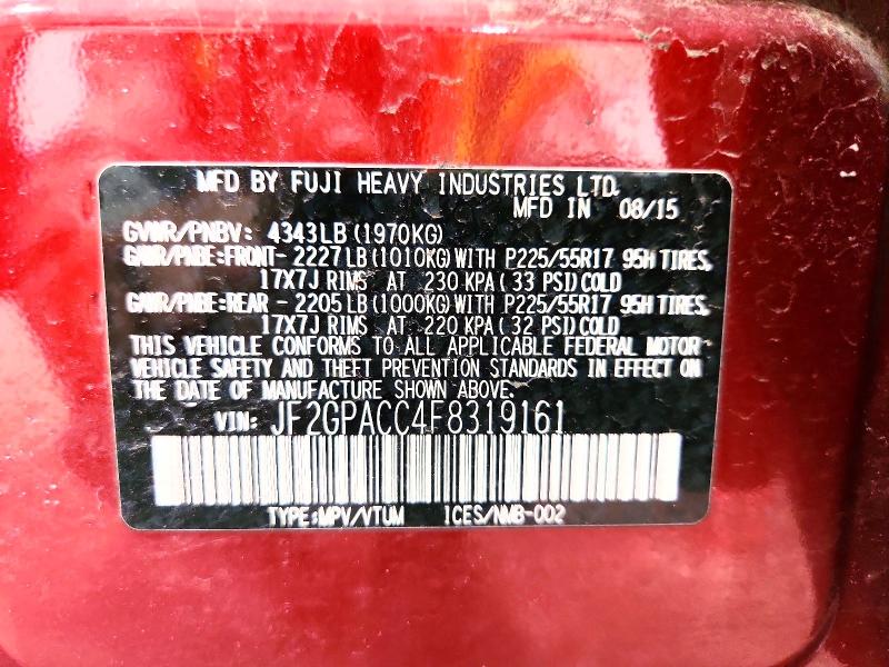 2015 Subaru Xv Crosstrek მანქანა იყიდება აუქციონზე, vin: JF2GPACC4F8319161, აუქციონის ნომერი: 71046766
