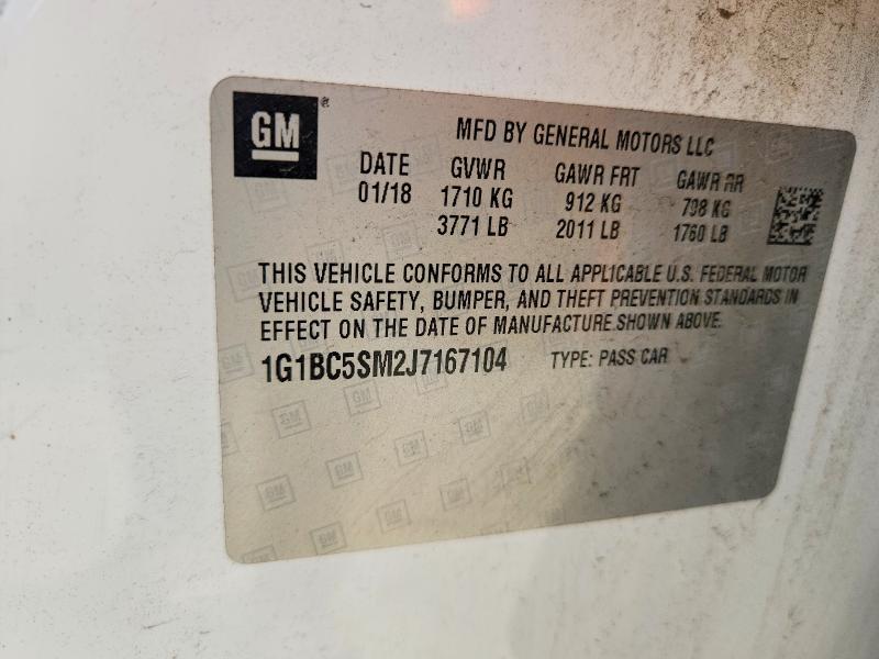 2018 Chevrolet Cruze მანქანა იყიდება აუქციონზე, vin: 1G1BC5SM2J7167104, აუქციონის ნომერი: 68198526