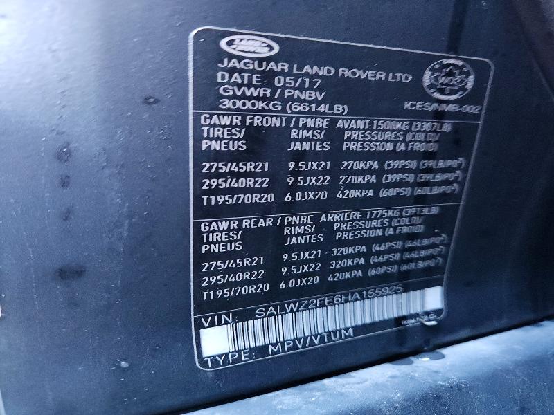 70647066 :رقم المزاد ، SALWZ2FE6HA155925 vin ، 2017 Land Rover Range Rover Sport مزاد بيع
