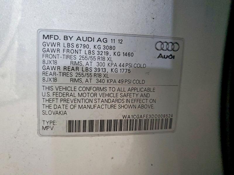 Auction sale of the 2013 Audi Q7, vin: WA1CGAFE3DD008524        , lot number: 69135436