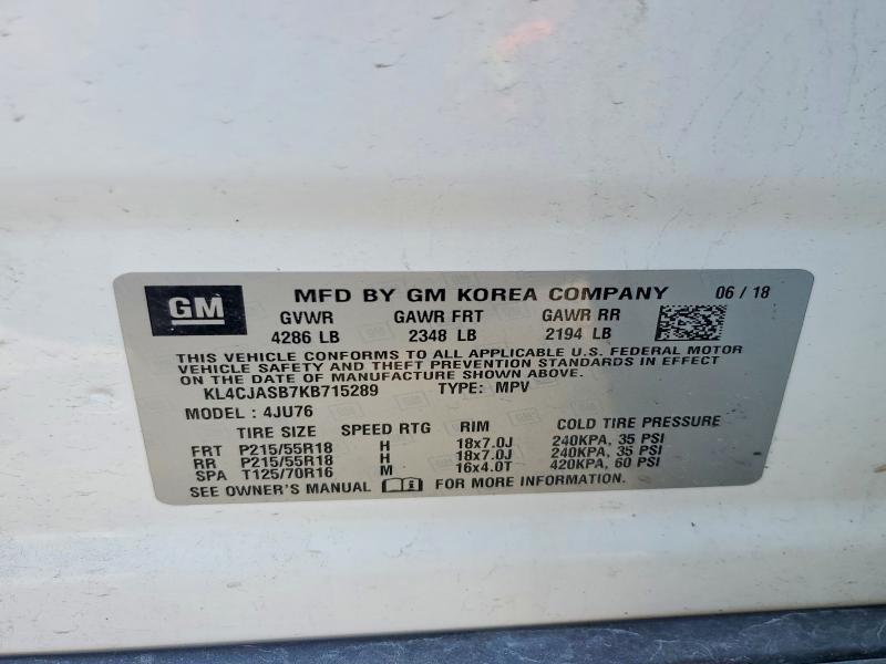 Aukcja sprzedaży 2019 Buick Encore, vin: KL4CJASB7KB715289, numer aukcji: 67645456