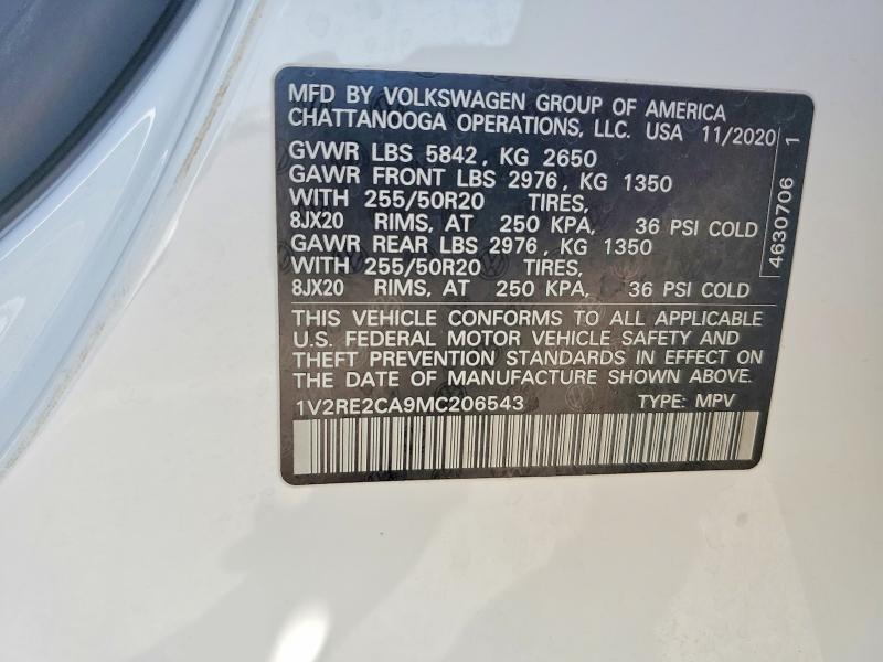 67660756 :رقم المزاد ، 1V2RE2CA9MC206543 vin ، 2021 Volkswagen Atlas Cross Sport مزاد بيع