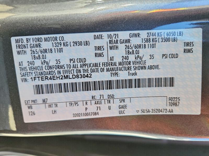 Aukcja sprzedaży 2021 Ford Ranger, vin: 1FTER4EH2MLD83042, numer aukcji: 69775796