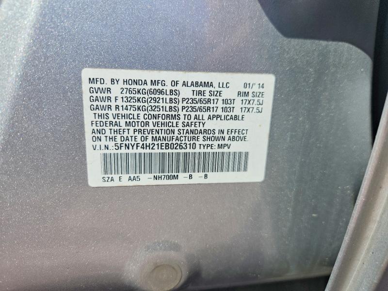 67806916 :رقم المزاد ، 5FNYF4H21EB026310 vin ، 2014 Honda Pilot مزاد بيع