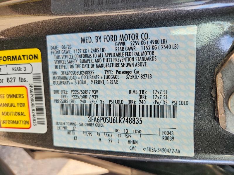 Aukcja sprzedaży 2020 Ford Fusion, vin: 3FA6P0SU6LR248835, numer aukcji: 69424786