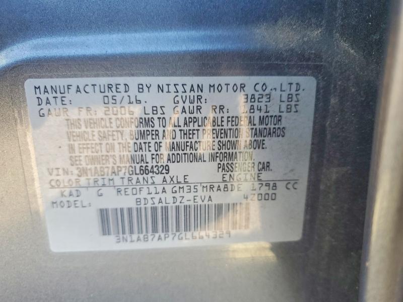 Продажа на аукционе авто 2016 Nissan Sentra, vin: 3N1AB7AP7GL664329, номер лота: 70327536