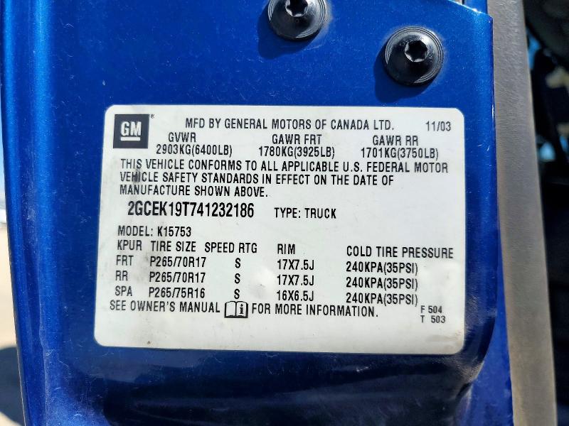 Aukcja sprzedaży 2004 Chevrolet Silverado, vin: 2GCEK19T741232186, numer aukcji: 68262496