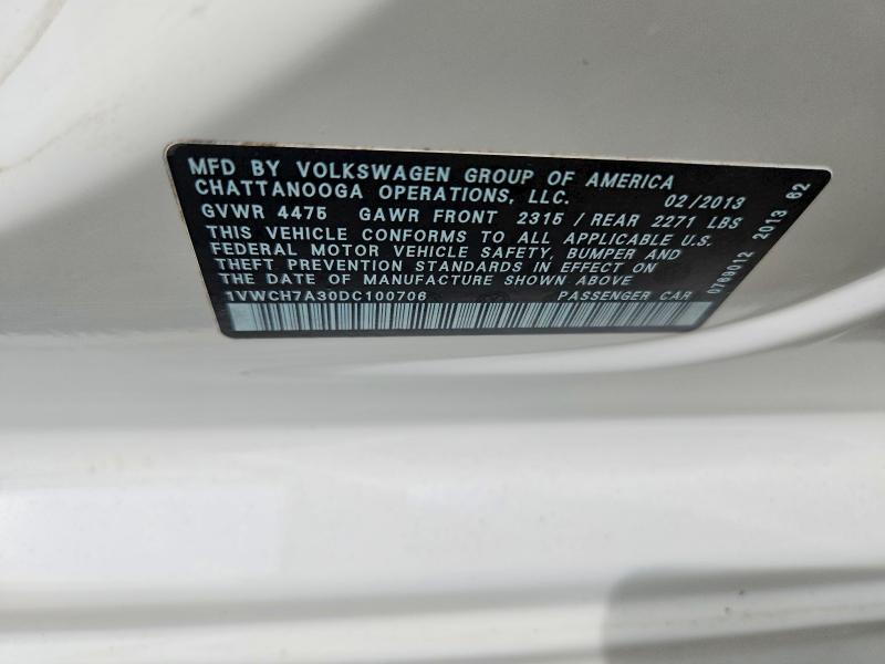 Продажа на аукционе авто 2013 Volkswagen Passat, vin: 1VWCH7A30DC100706, номер лота: 67813956
