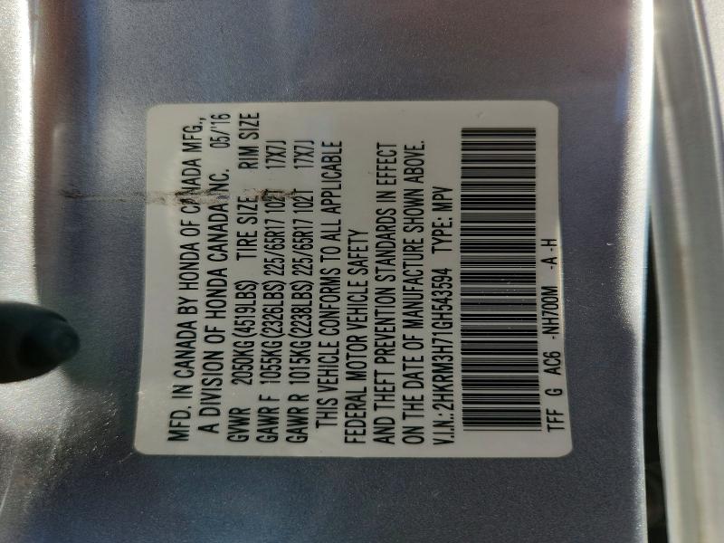 Aukcja sprzedaży 2016 Honda Cr-v, vin: 2HKRM3H71GH543594, numer aukcji: 67239046