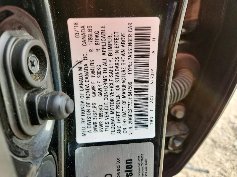69882886 :رقم المزاد ، 2HGFC2F73JH547506 vin ، 2018 Honda Civic مزاد بيع