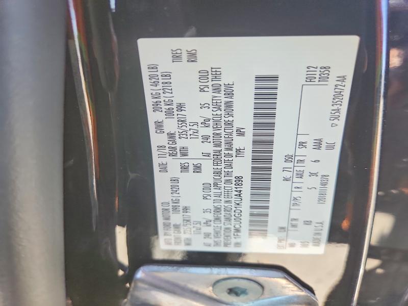 66852956 :رقم المزاد ، 1FMCU0GD1KUA41898 vin ، 2019 Ford Escape مزاد بيع