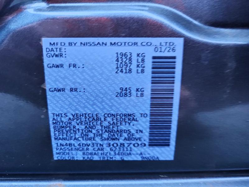 2026 Nissan Altima მანქანა იყიდება აუქციონზე, vin: 1N4BL4DV3TN308709, აუქციონის ნომერი: 69692416