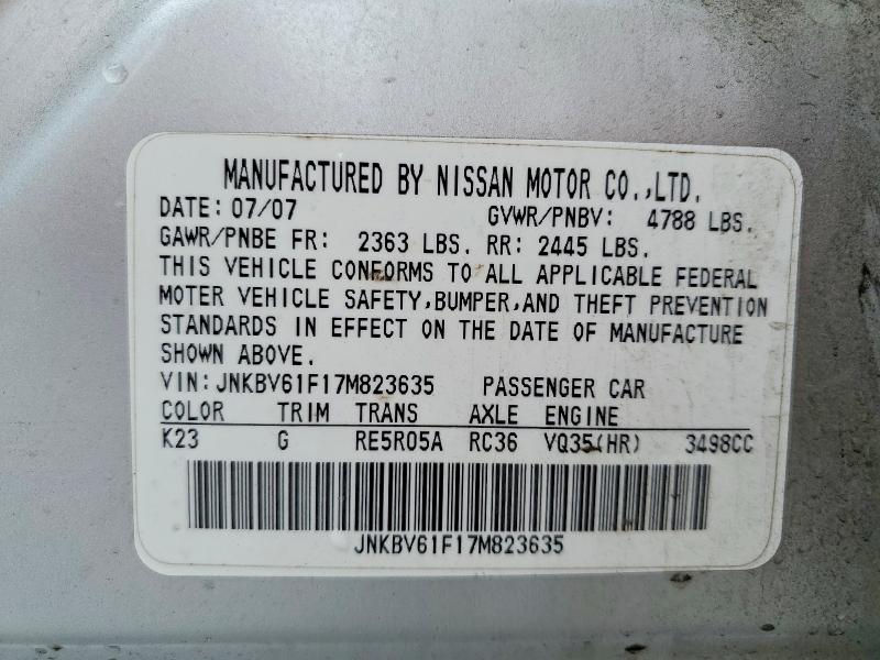Aukcja sprzedaży 2007 Infiniti G35, vin: JNKBV61F17M823635, numer aukcji: 67681806