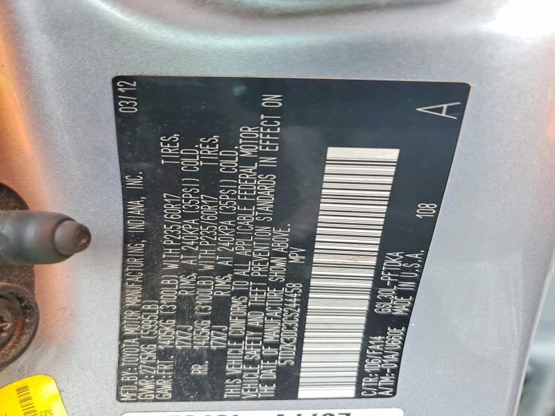 Продаж на аукціоні авто 2012 Toyota Sienna, vin: 5TDZK3DC3CS244458, номер лоту: 65897456