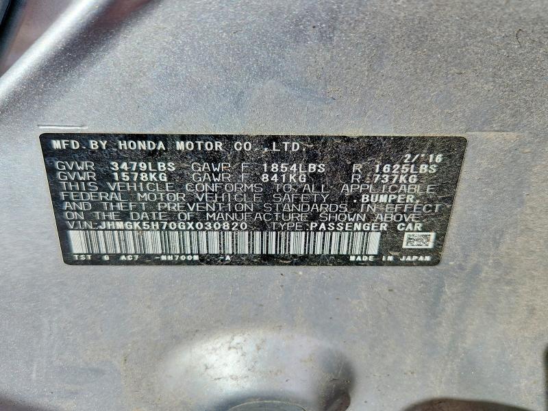 Продаж на аукціоні авто 2016 Honda Fit, vin: JHMGK5H70GX030820, номер лоту: 70372376