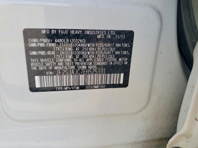 2014 Subaru Forester მანქანა იყიდება აუქციონზე, vin: JF2SJAJC7EH525331, აუქციონის ნომერი: 68956336