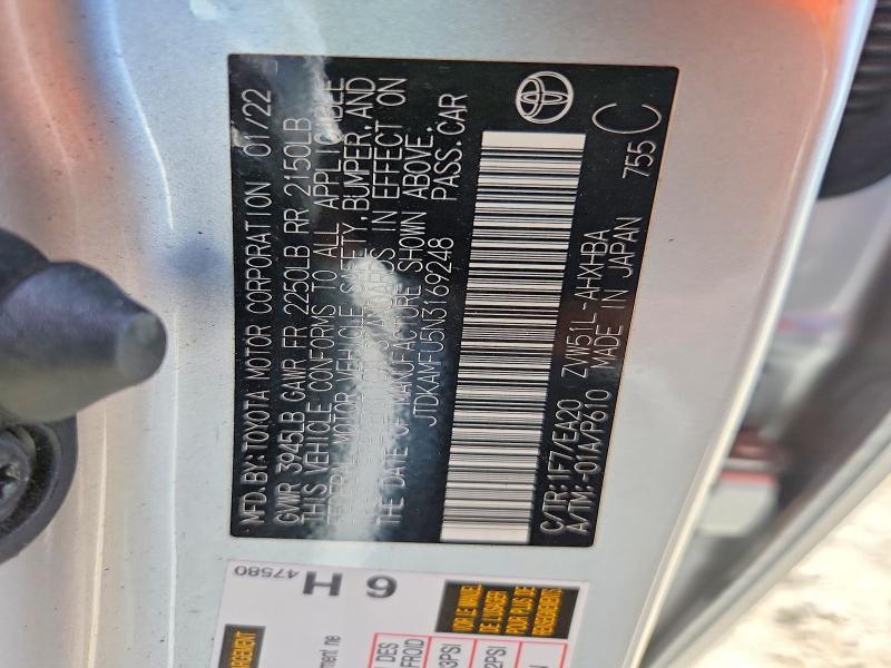 Aukcja sprzedaży 2022 Toyota Prius, vin: JTDKAMFU5N3169248, numer aukcji: 68809766