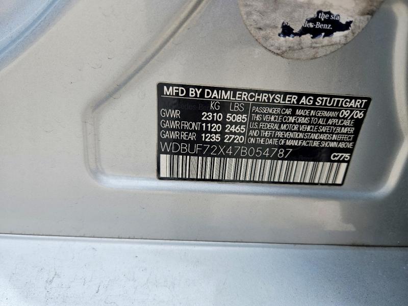 69520526 :رقم المزاد ، WDBUF72X47B054787 vin ، 2007 Mercedes-benz E-class مزاد بيع