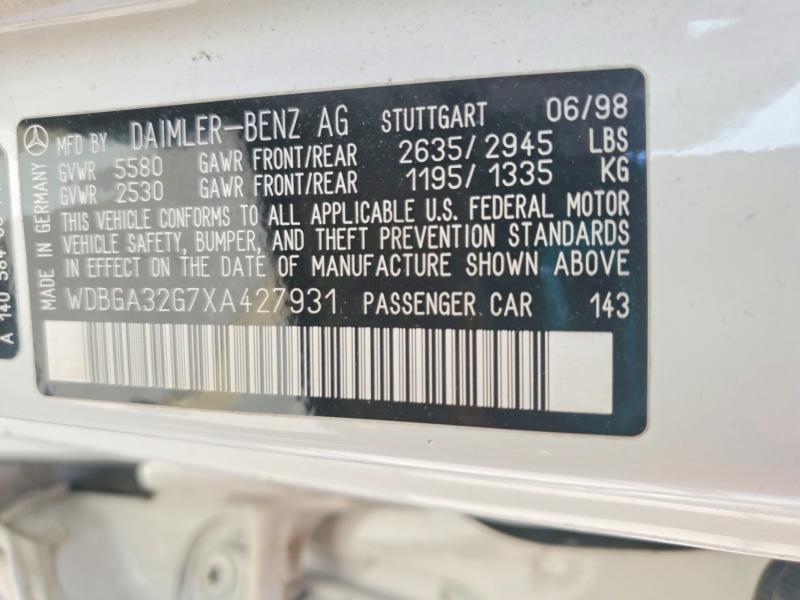 Aukcja sprzedaży 1999 Mercedes-benz S, vin: WDBGA32G7XA427931, numer aukcji: 68162496