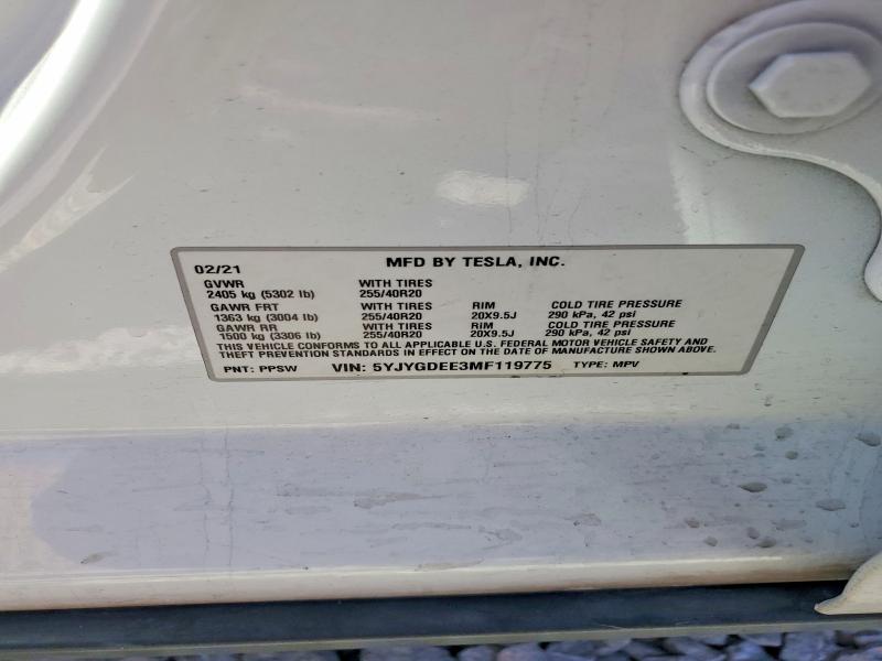 Продажа на аукционе авто 2021 Tesla Model Y, vin: 5YJYGDEE3MF119775, номер лота: 67032996