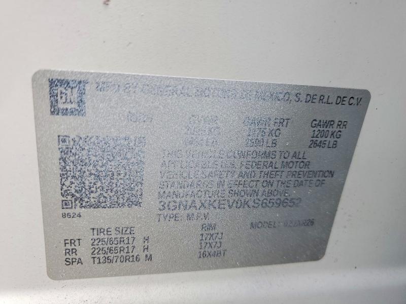 2019 Chevrolet Equinox მანქანა იყიდება აუქციონზე, vin: 3GNAXKEV0KS659652, აუქციონის ნომერი: 67469696