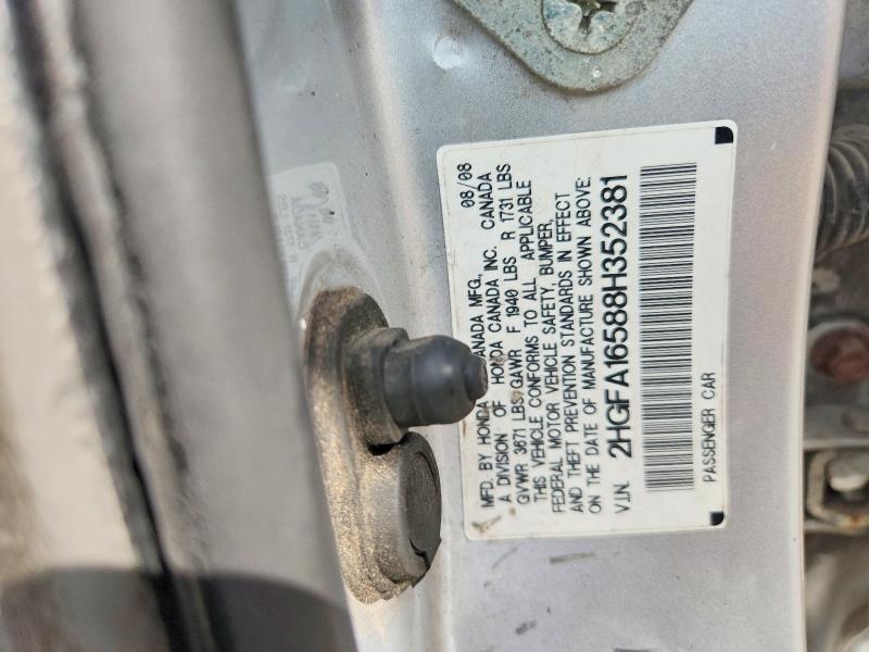 2008 Honda Civic მანქანა იყიდება აუქციონზე, vin: 2HGFA16588H352381, აუქციონის ნომერი: 67433746