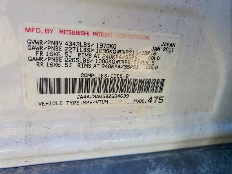 Aukcja sprzedaży 2011 Mitsubishi Rvr, vin: JA4AJ3AU5BZ604639, numer aukcji: 70064296